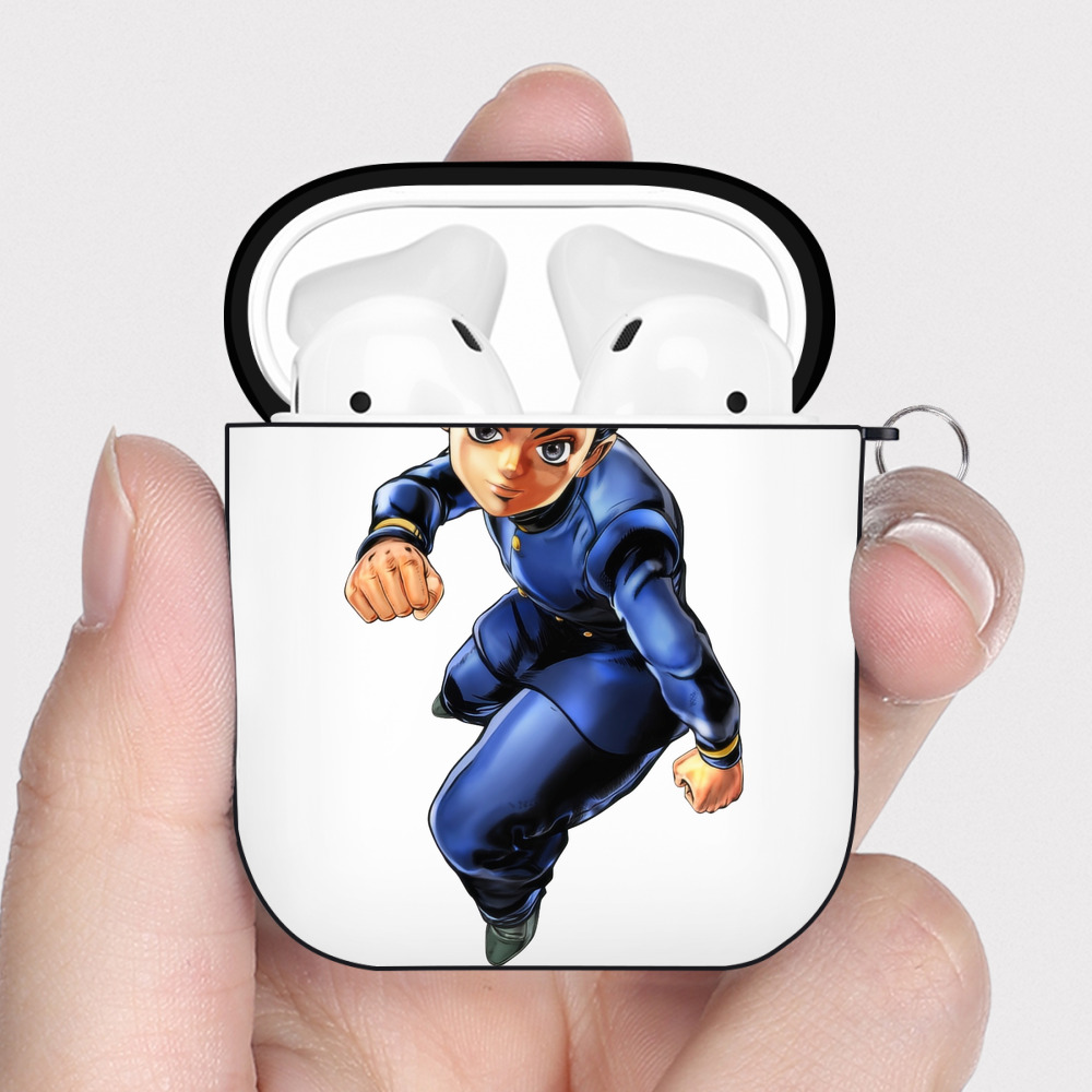 （画像用） ジョジョの奇妙な冒険 広瀨康一 JoJo's Bizarre Adventure Hirose Koichi AirPods 第2世代保護ケース ハードシェル ブラック 耐衝撃・防指紋・カラビナ付き