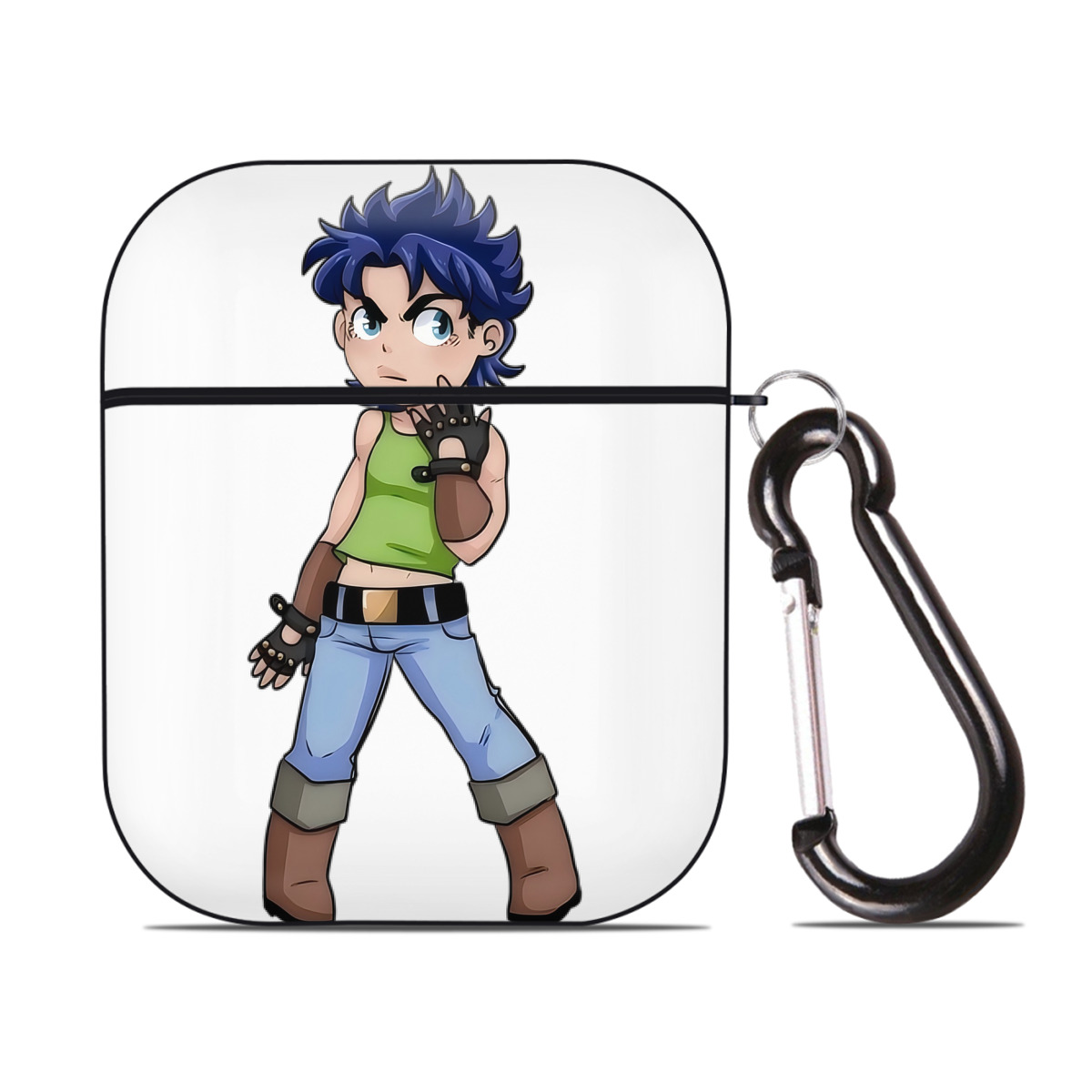 （画像用） ジョジョの奇妙な冒険 広瀨康一 JoJo's Bizarre Adventure Hirose Koichi AirPods 第2世代保護ケース ハードシェル ブラック 耐衝撃・防指紋・カラビナ付き