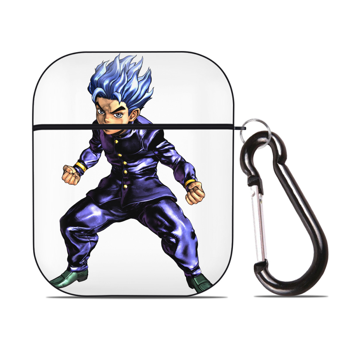 （画像用） ジョジョの奇妙な冒険 広瀨康一 JoJo's Bizarre Adventure Hirose Koichi AirPods 第2世代保護ケース ハードシェル ブラック 耐衝撃・防指紋・カラビナ付き