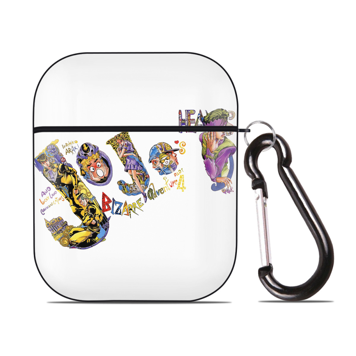 （画像用） ジョジョの奇妙な冒険 JoJo's Bizarre Adventure AirPods 第2世代保護ケース ハードシェル ブラック 耐衝撃・防指紋・カラビナ付き