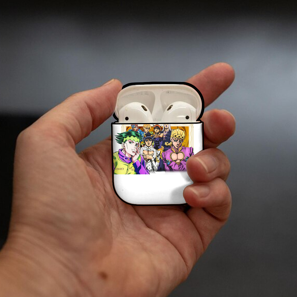 ジョジョの奇妙な冒険 ジョルノ?ジョバァーナ JoJo's Bizarre Adventure Giorno Giovanna AirPods 第2世代保護ケース ハードシェル ブラック 耐衝撃・防指紋・カラビナ付き