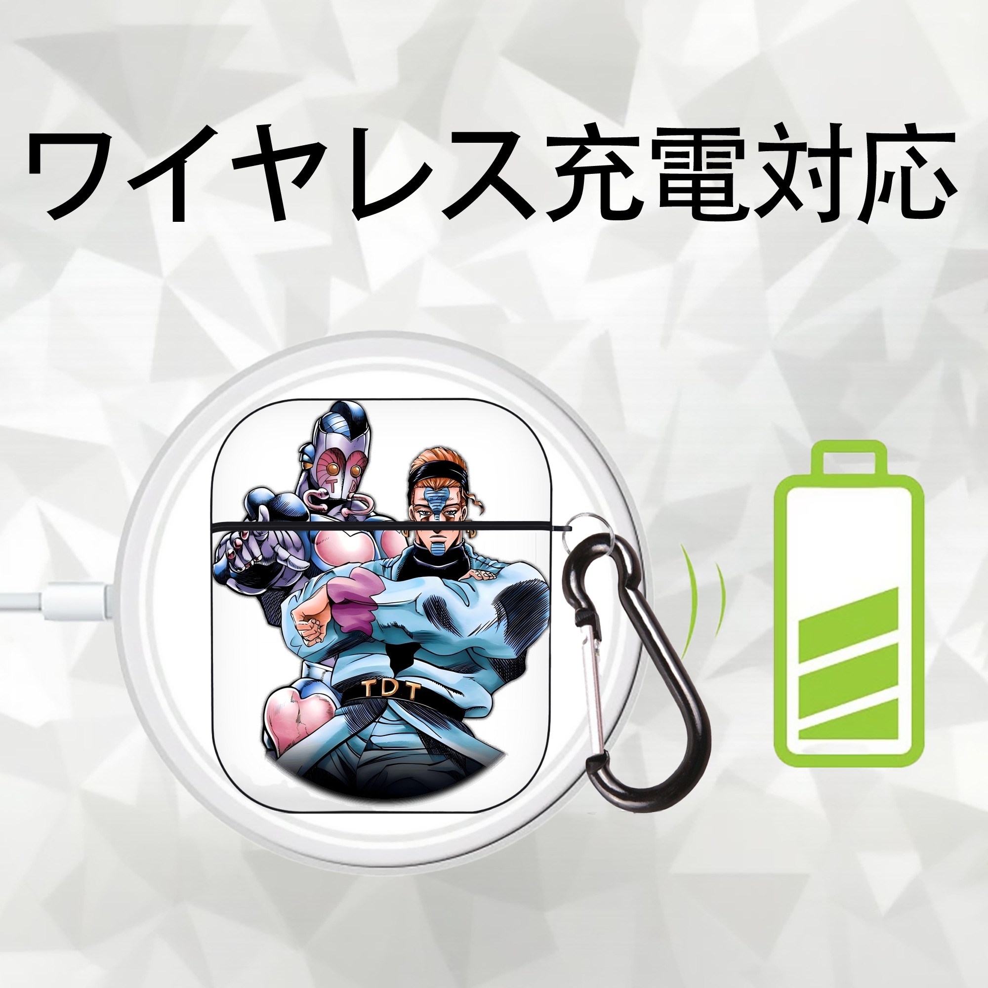 ジョジョの奇妙な冒険 ひがしかた じょうすけ JoJo's Bizarre Adventure Higashikata Josuke AirPods 第2世代保護ケース ハードシェル ブラック 耐衝撃・防指紋・カラビナ付き