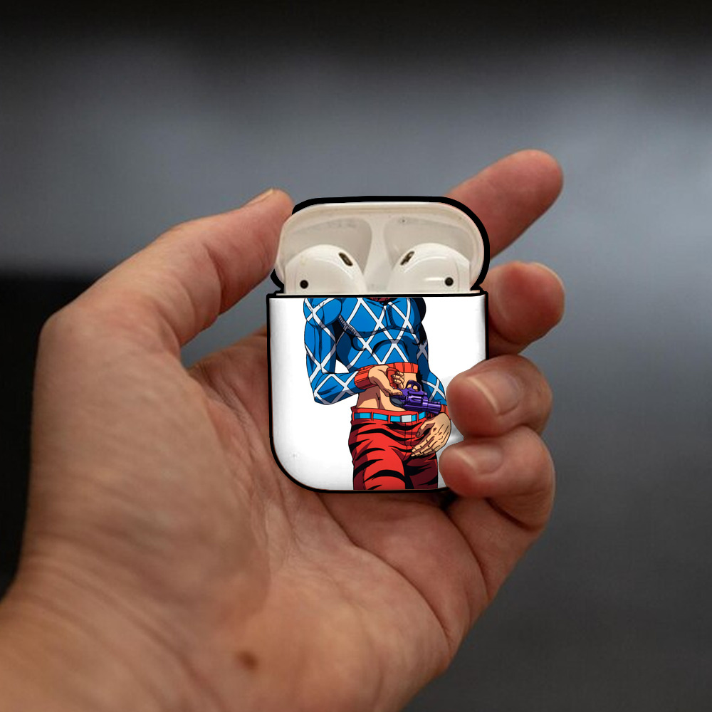 ジョジョの奇妙な冒険 グイード?ミスタ JoJo's Bizarre Adventure Guido Mista AirPods 第2世代保護ケース ハードシェル ブラック 耐衝撃・防指紋・カラビナ付き