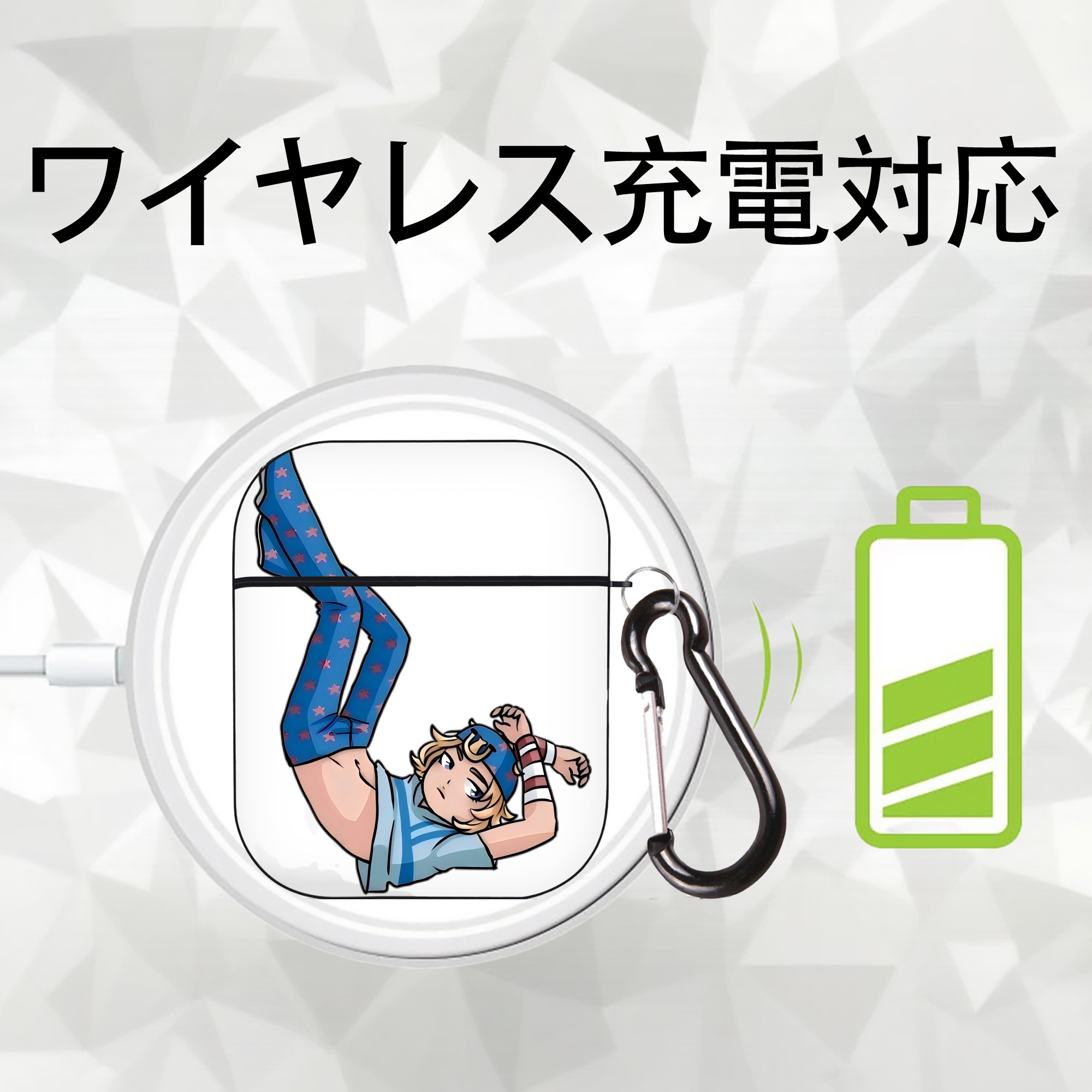 ジョジョの奇妙な冒険 グイード?ミスタ JoJo's Bizarre Adventure Guido Mista AirPods 第2世代保護ケース ハードシェル ブラック 耐衝撃・防指紋・カラビナ付き