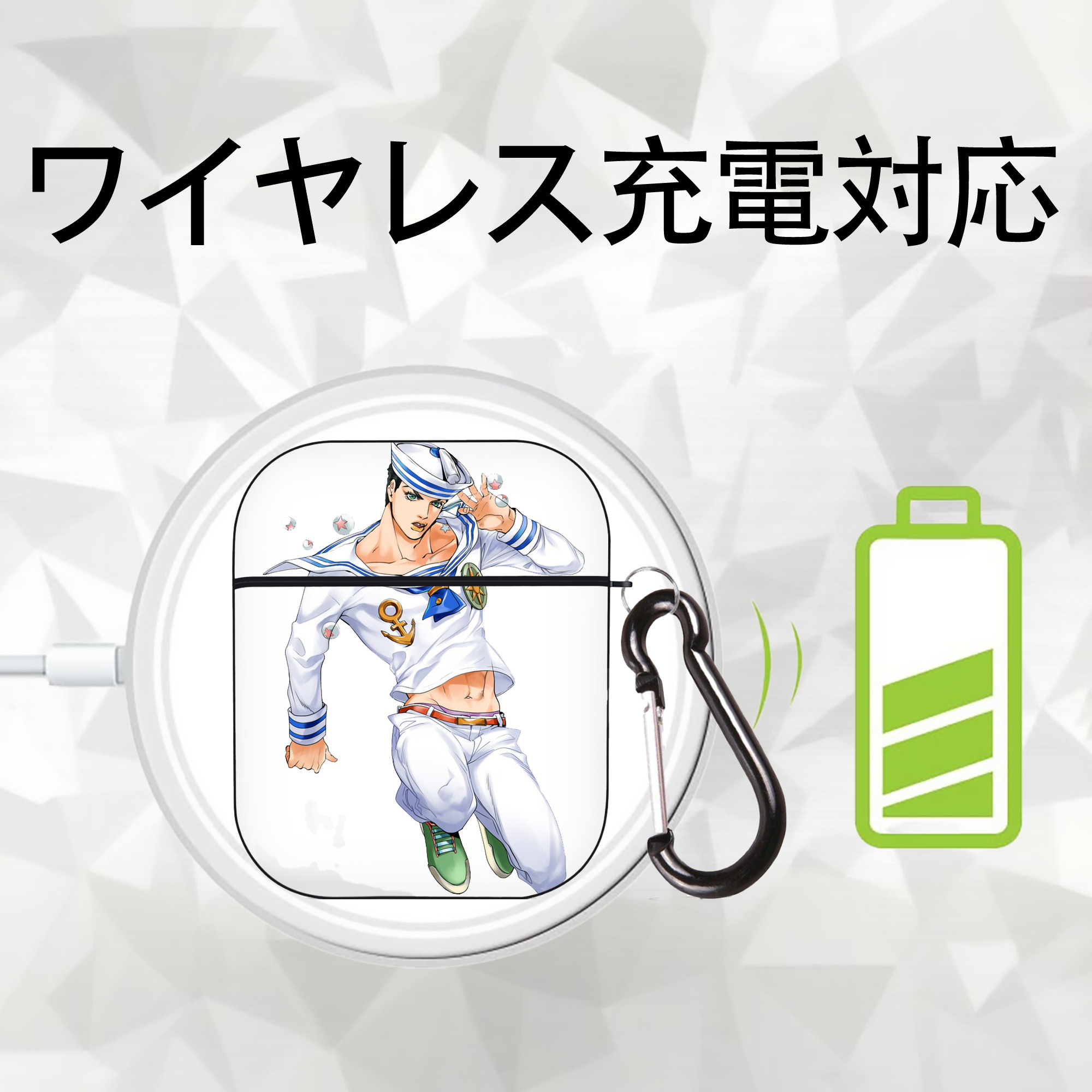 ジョジョの奇妙な冒険 東方定助 JoJo's Bizarre Adventure Higashikata Josuke AirPods 第2世代保護ケース ハードシェル ブラック 耐衝撃・防指紋・カラビナ付き