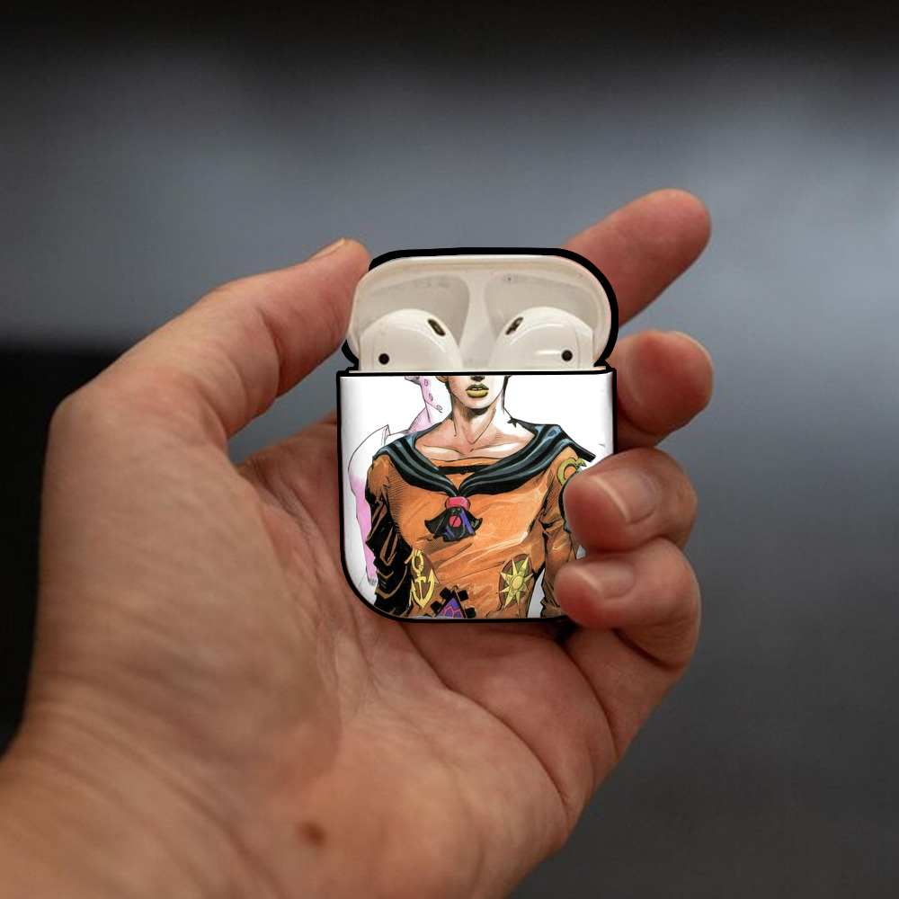 ジョジョの奇妙な冒険 東方定助 JoJo's Bizarre Adventure Higashikata Josuke AirPods 第2世代保護ケース ハードシェル ブラック 耐衝撃・防指紋・カラビナ付き