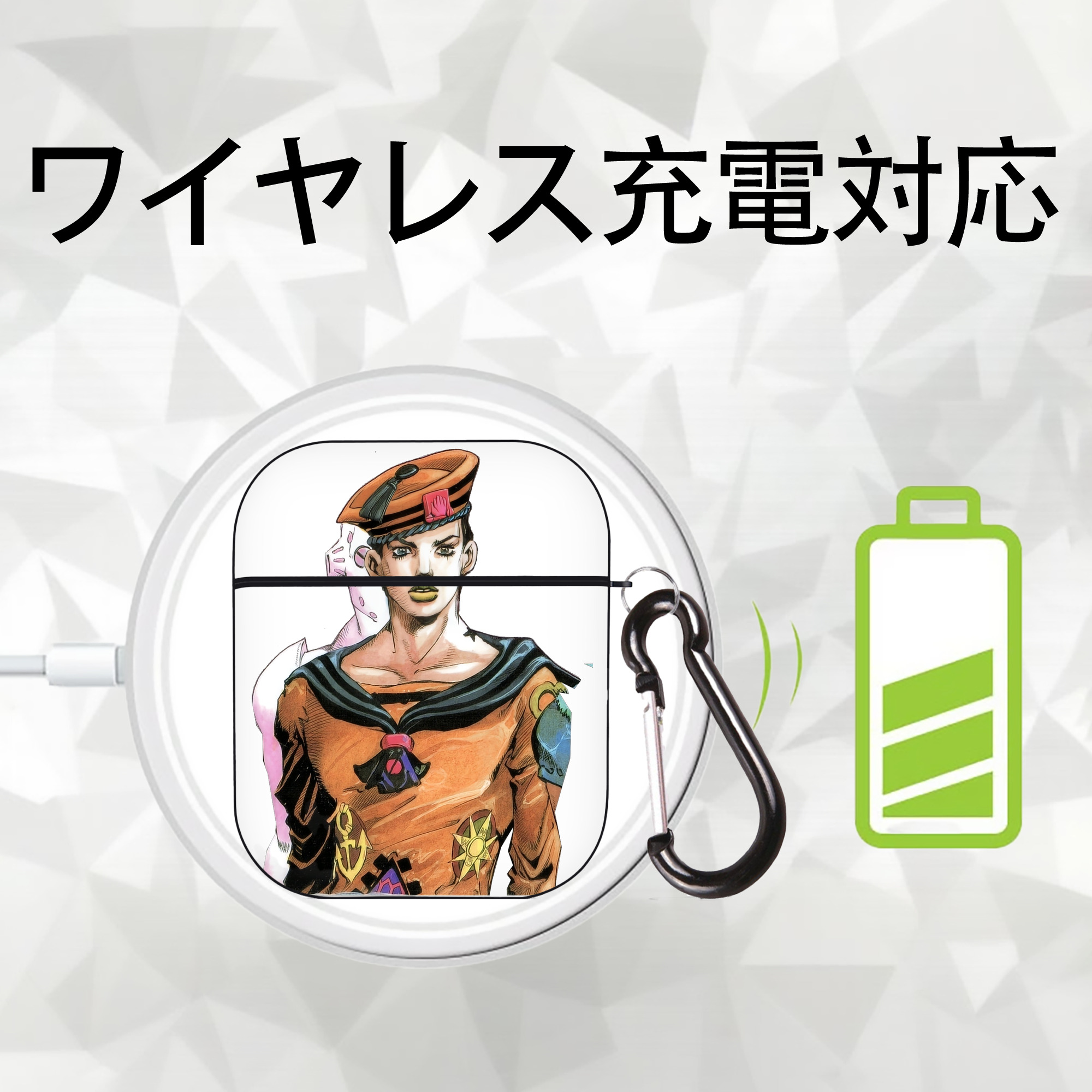 ジョジョの奇妙な冒険 東方定助 JoJo's Bizarre Adventure Higashikata Josuke AirPods 第2世代保護ケース ハードシェル ブラック 耐衝撃・防指紋・カラビナ付き