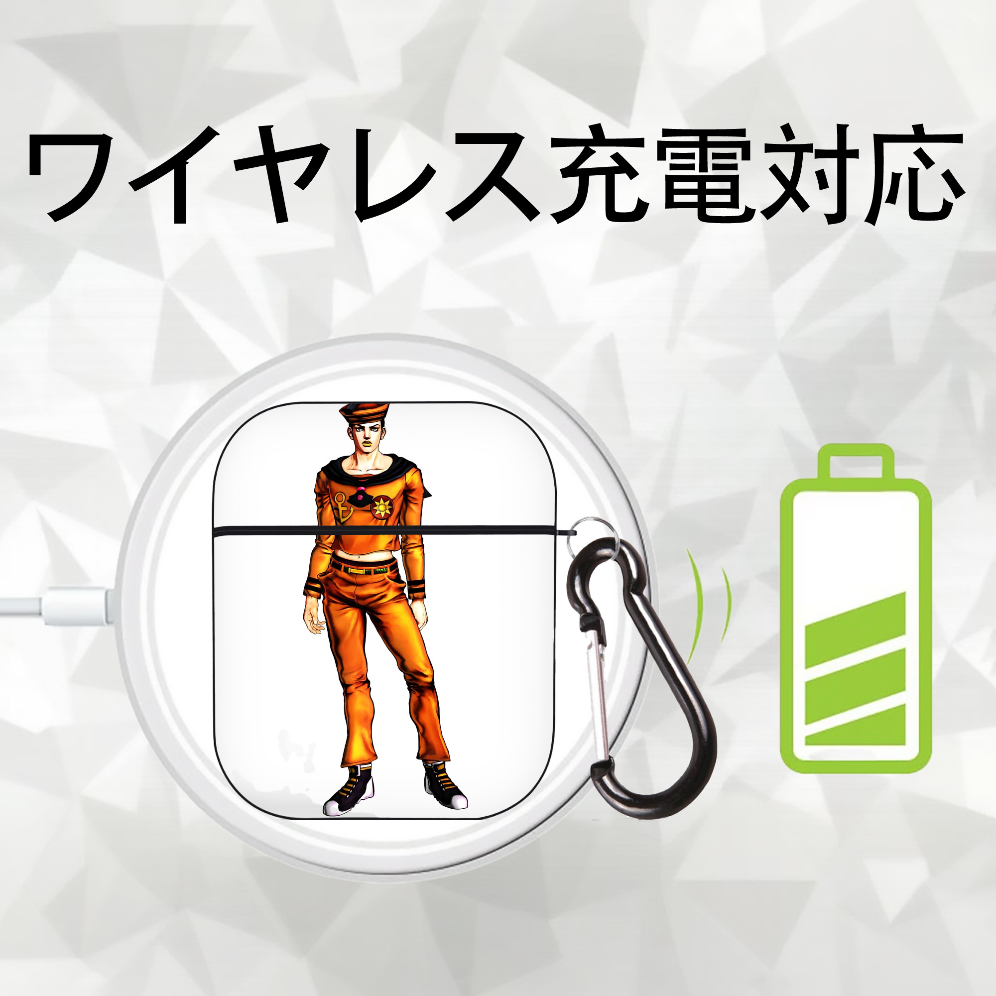 ジョジョの奇妙な冒険 東方定助 JoJo's Bizarre Adventure Higashikata Josuke AirPods 第2世代保護ケース ハードシェル ブラック 耐衝撃・防指紋・カラビナ付き
