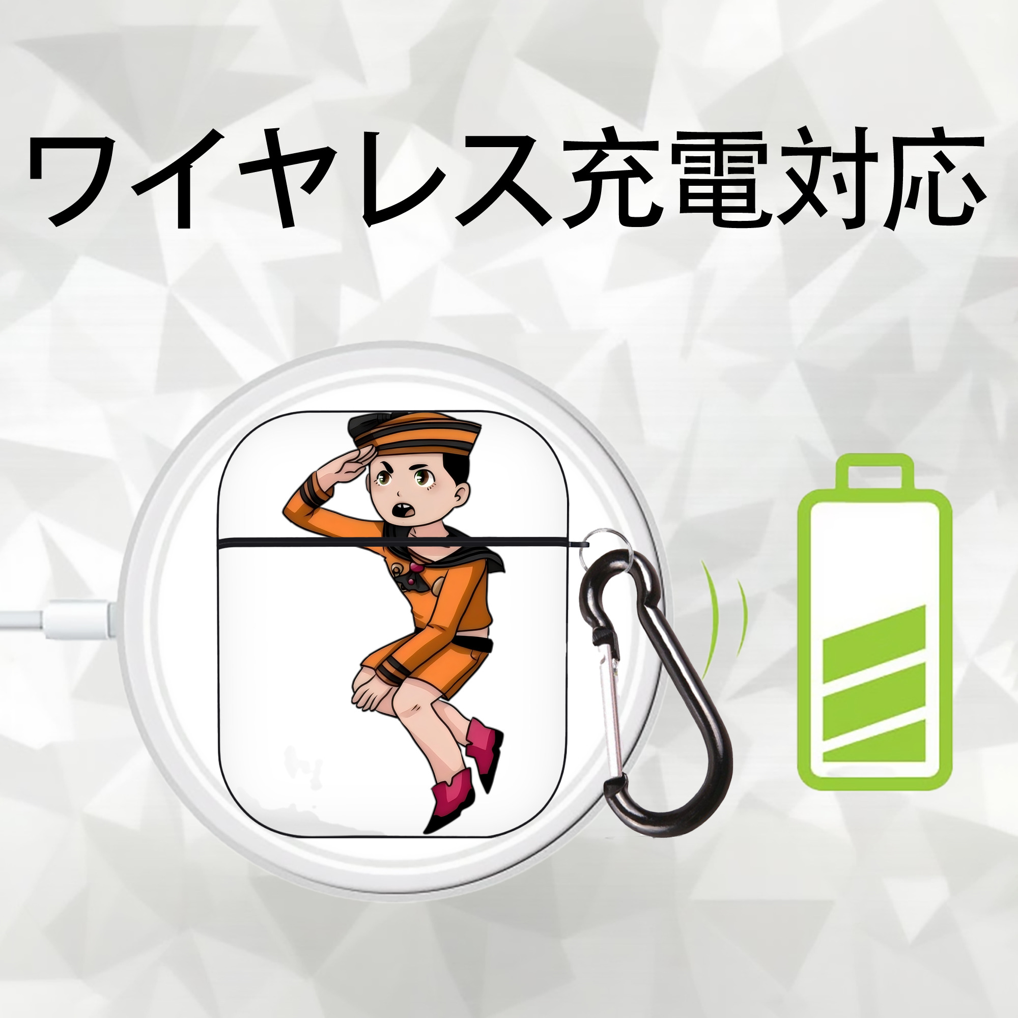 ジョジョの奇妙な冒険 東方定助 JoJo's Bizarre Adventure Higashikata Josuke AirPods 第2世代保護ケース ハードシェル ブラック 耐衝撃・防指紋・カラビナ付き