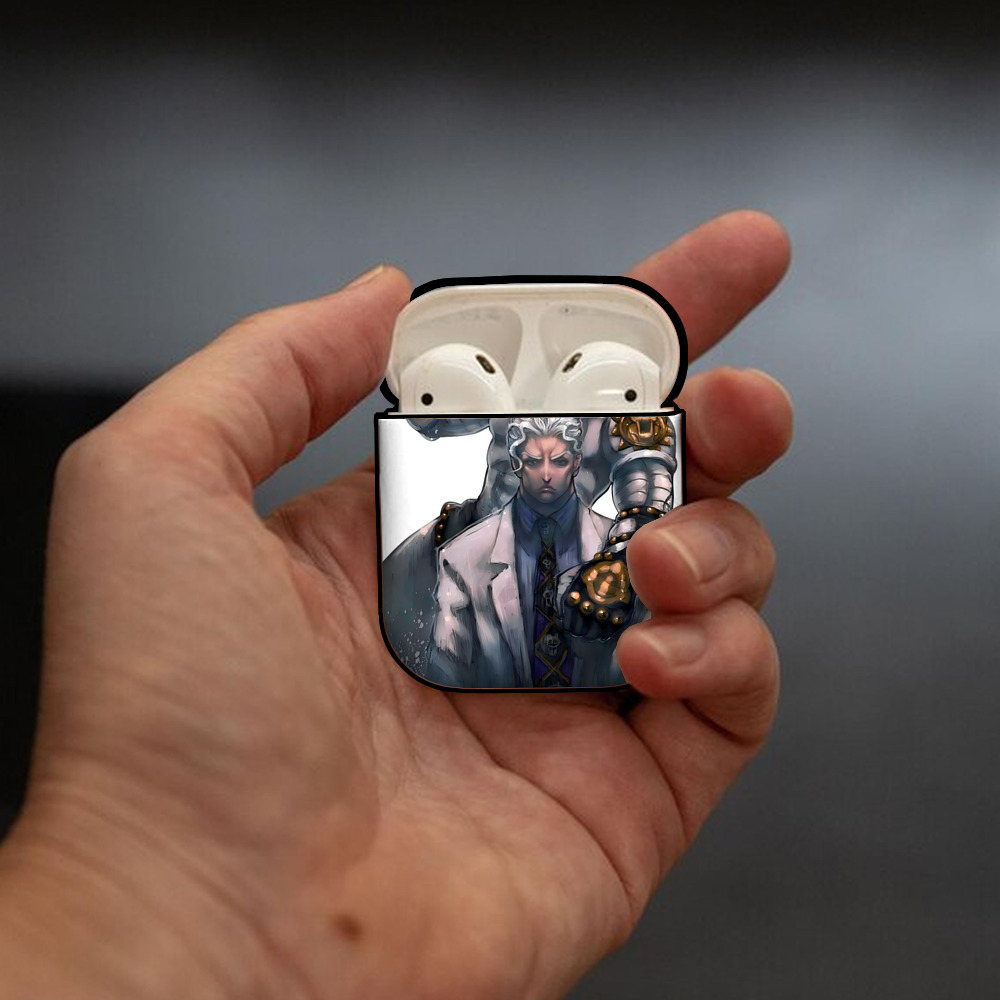 ジョジョの奇妙な冒険 きら よしかげ JoJo's Bizarre Adventure Kira Yoshikage AirPods 第2世代保護ケース ハードシェル ブラック 耐衝撃・防指紋・カラビナ付き