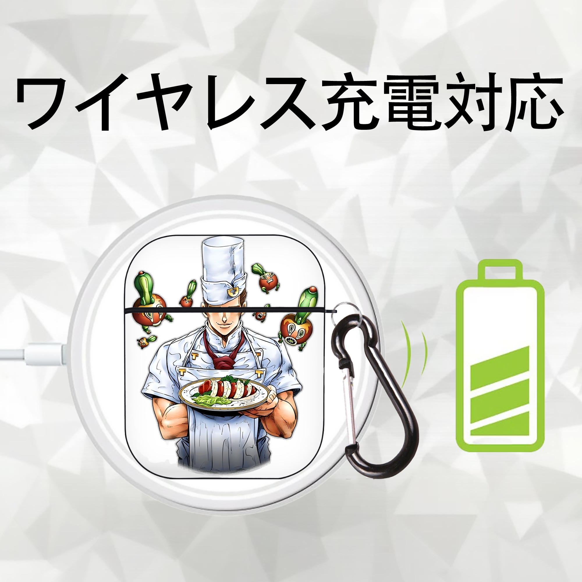 ジョジョの奇妙な冒険 Tonio Trussardi JoJo's Bizarre Adventure トニオ?トラッサルディ AirPods 第2世代保護ケース ハードシェル ブラック 耐衝撃・防指紋・カラビナ付き