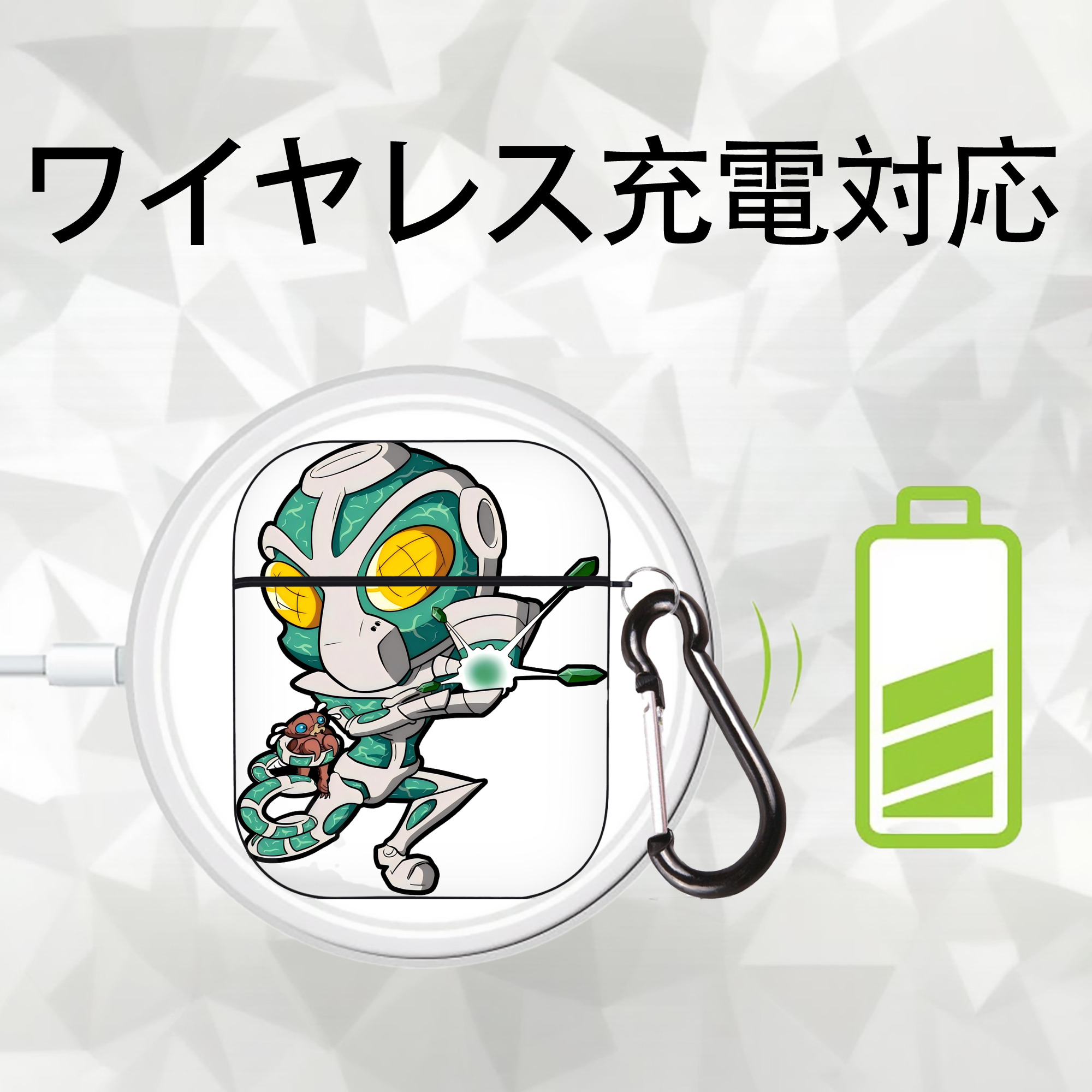 ジョジョの奇妙な冒険 花京院 典明（かきょういん のりあき） JoJo's Bizarre Adventure Kakyoin Noriaki AirPods 第2世代保護ケース ハードシェル ブラック 耐衝撃・防指紋・カラビナ付き