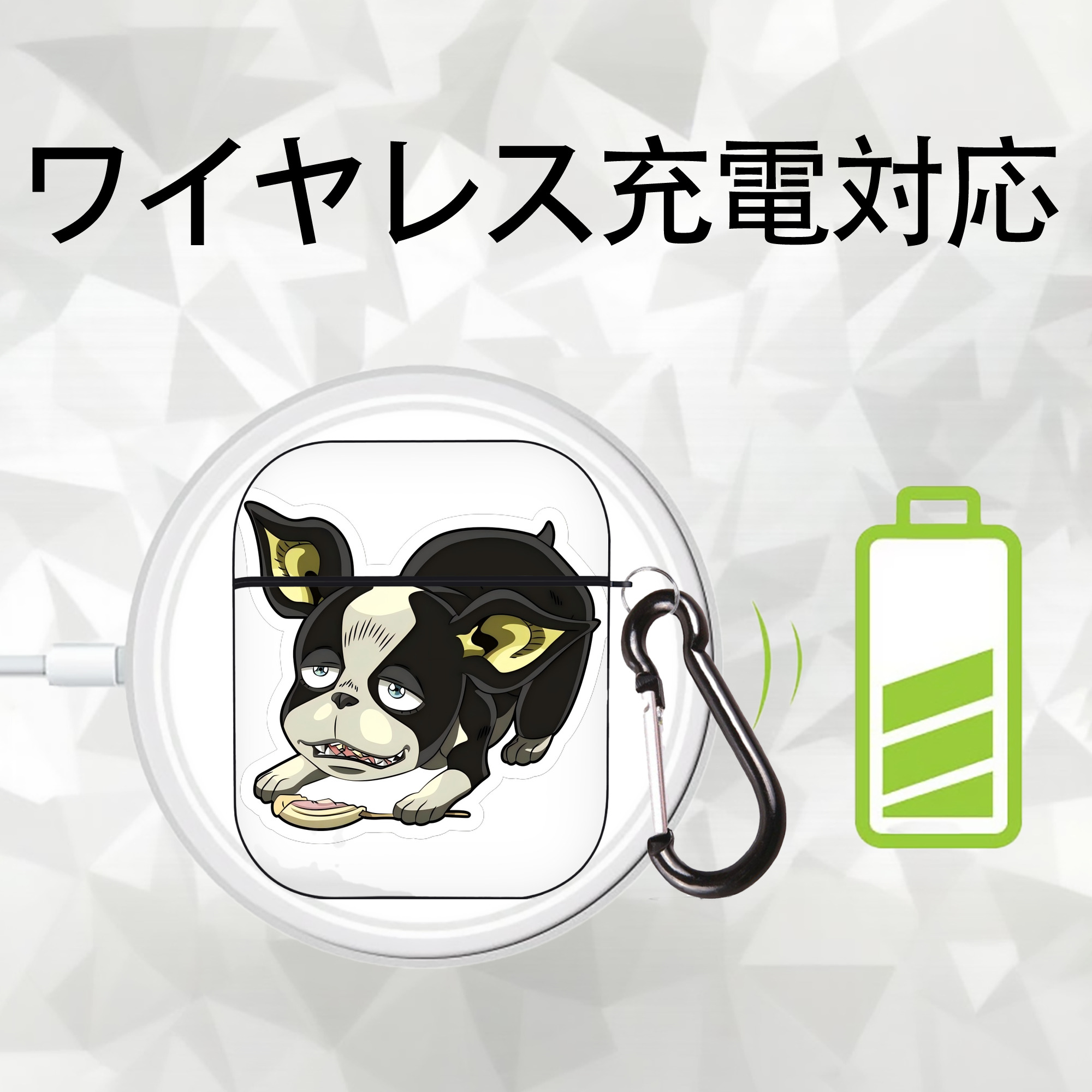 ジョジョの奇妙な冒険 イギー JoJo's Bizarre Adventure Iggy AirPods 第2世代保護ケース ハードシェル ブラック 耐衝撃・防指紋・カラビナ付き