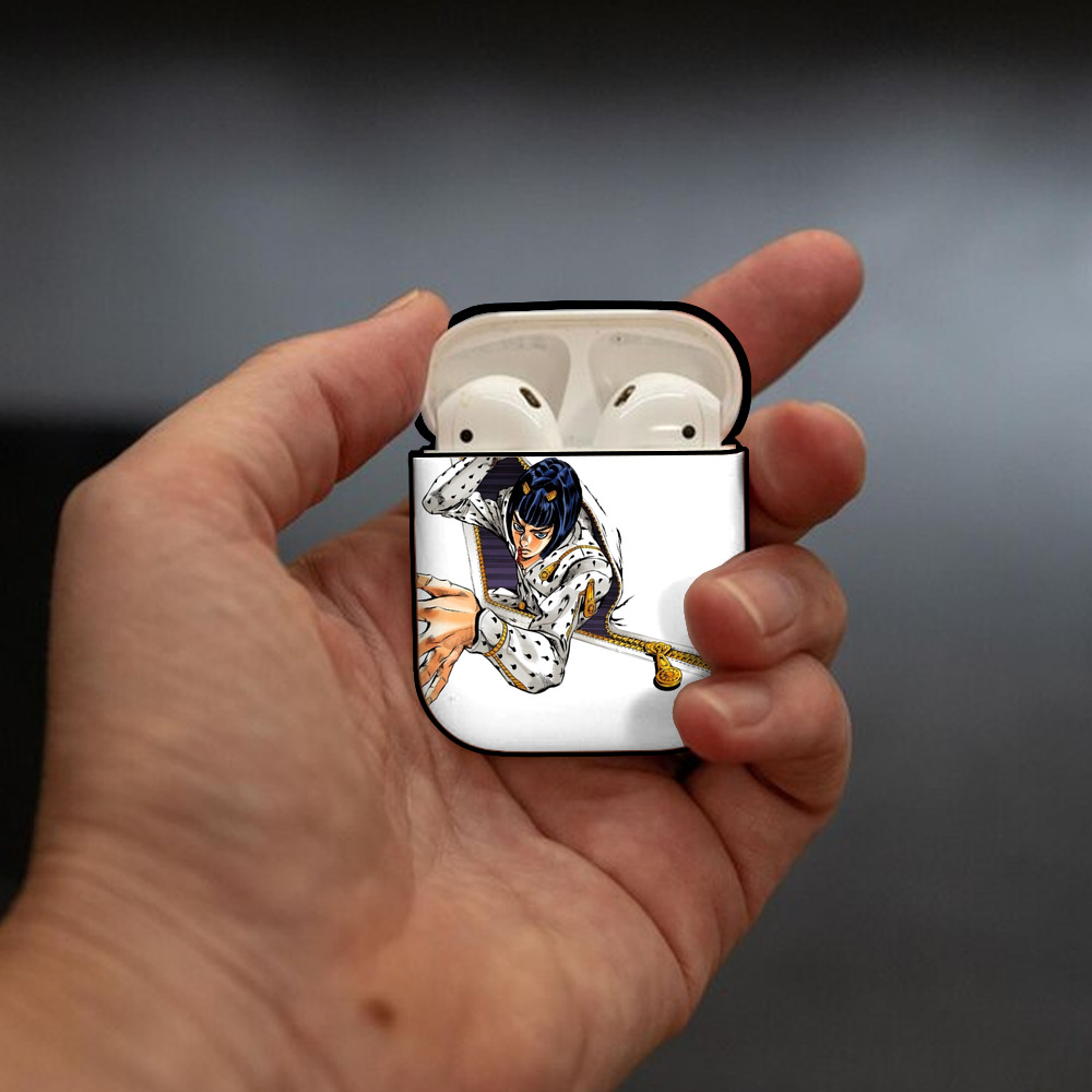 ジョジョの奇妙な冒険 ブローノ?ブチャラティ JoJo's Bizarre Adventure Bruno Bucciarati AirPods 第2世代保護ケース ハードシェル ブラック 耐衝撃・防指紋・カラビナ付き