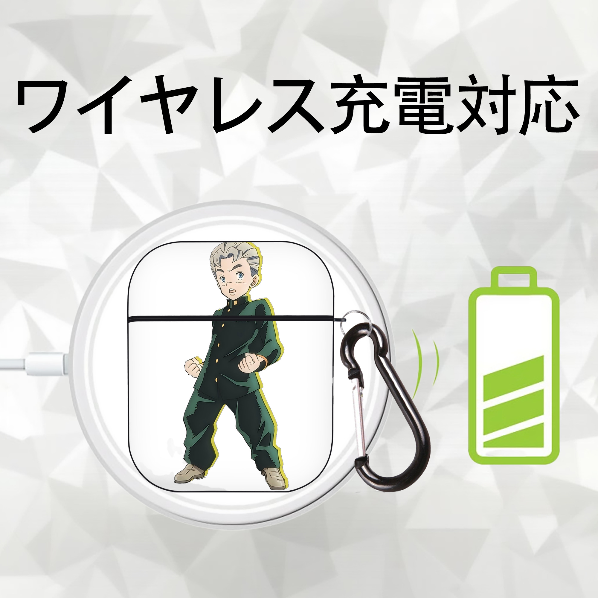 ジョジョの奇妙な冒険 広瀨康一 JoJo's Bizarre Adventure Hirose Koichi AirPods 第2世代保護ケース ハードシェル ブラック 耐衝撃・防指紋・カラビナ付き