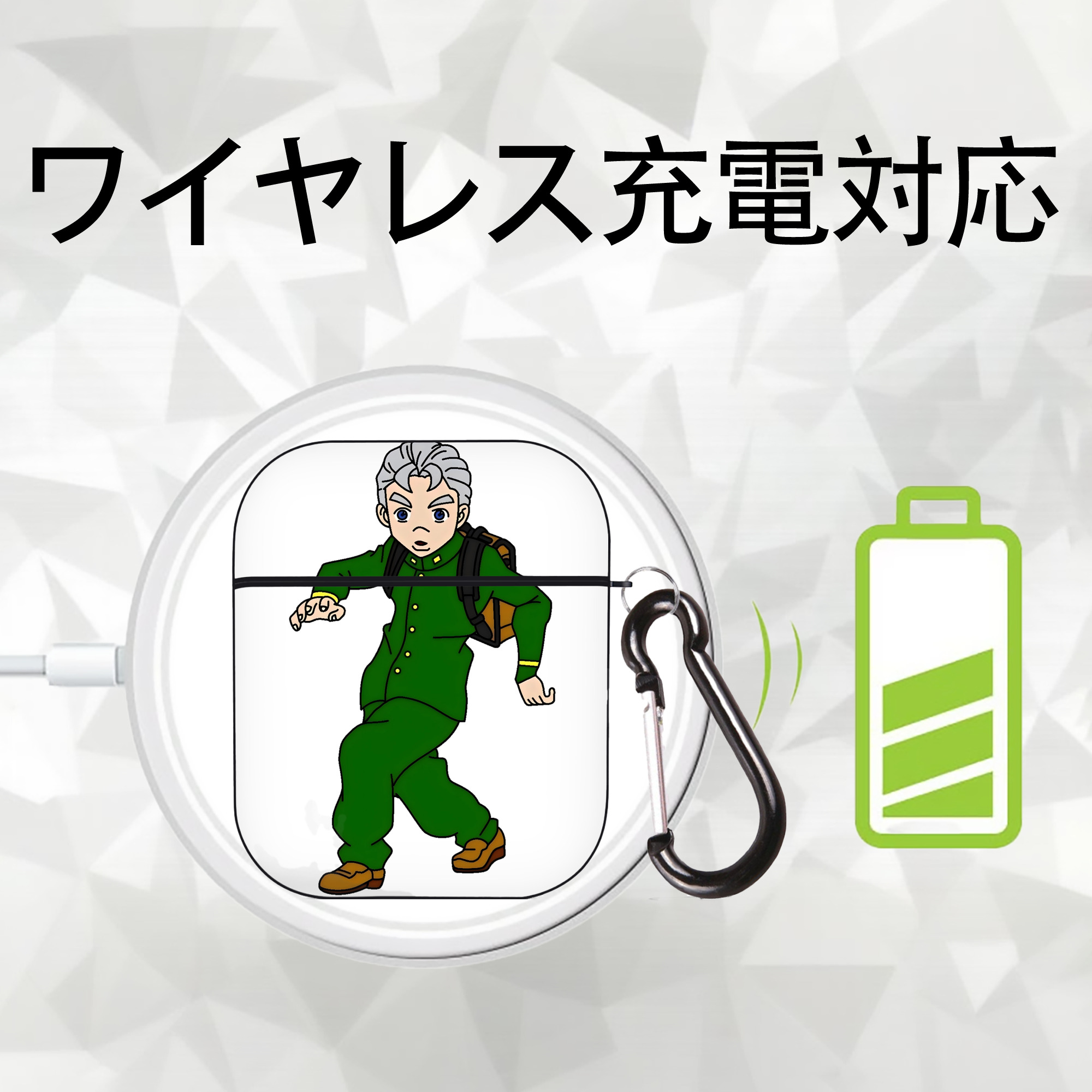 ジョジョの奇妙な冒険 広瀨康一 JoJo's Bizarre Adventure Hirose Koichi AirPods 第2世代保護ケース ハードシェル ブラック 耐衝撃・防指紋・カラビナ付き
