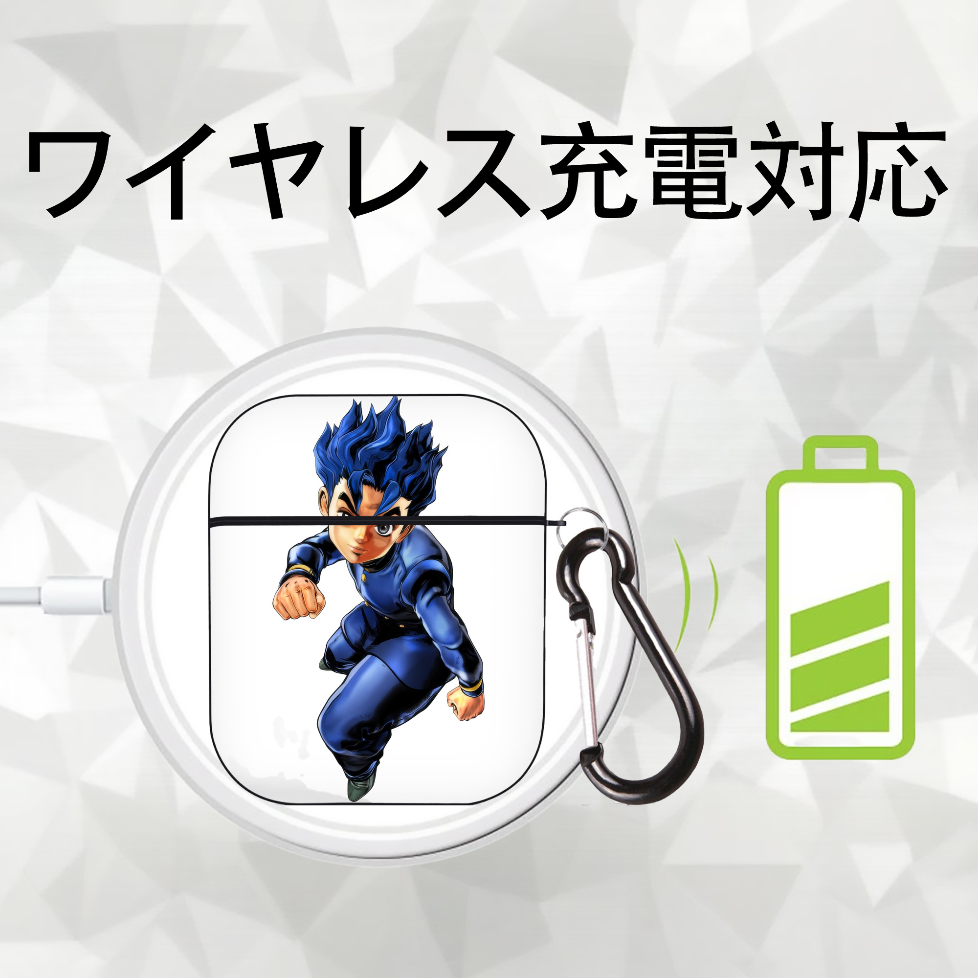 ジョジョの奇妙な冒険 広瀨康一 JoJo's Bizarre Adventure Hirose Koichi AirPods 第2世代保護ケース ハードシェル ブラック 耐衝撃・防指紋・カラビナ付き