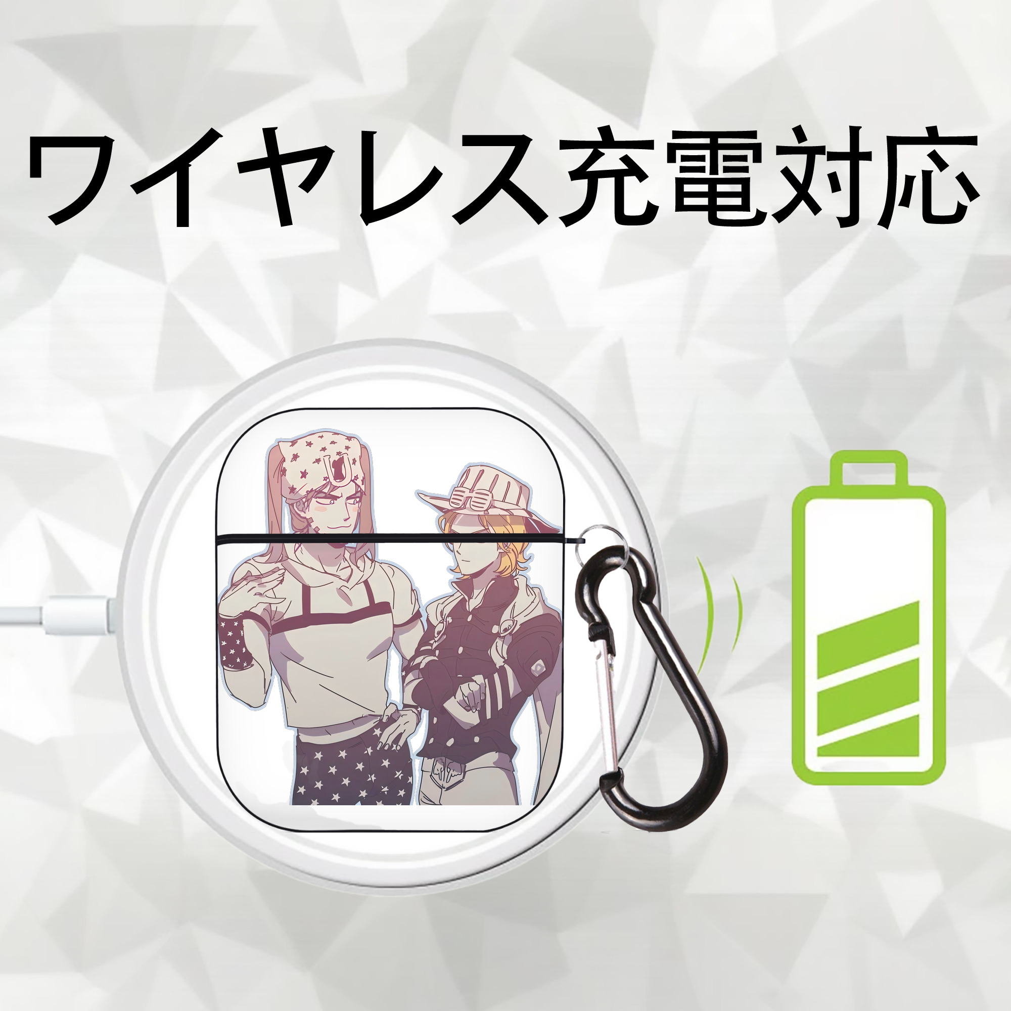 ジョジョの奇妙な冒険 JoJo's Bizarre Adventure AirPods 第2世代保護ケース ハードシェル ブラック 耐衝撃・防指紋・カラビナ付き