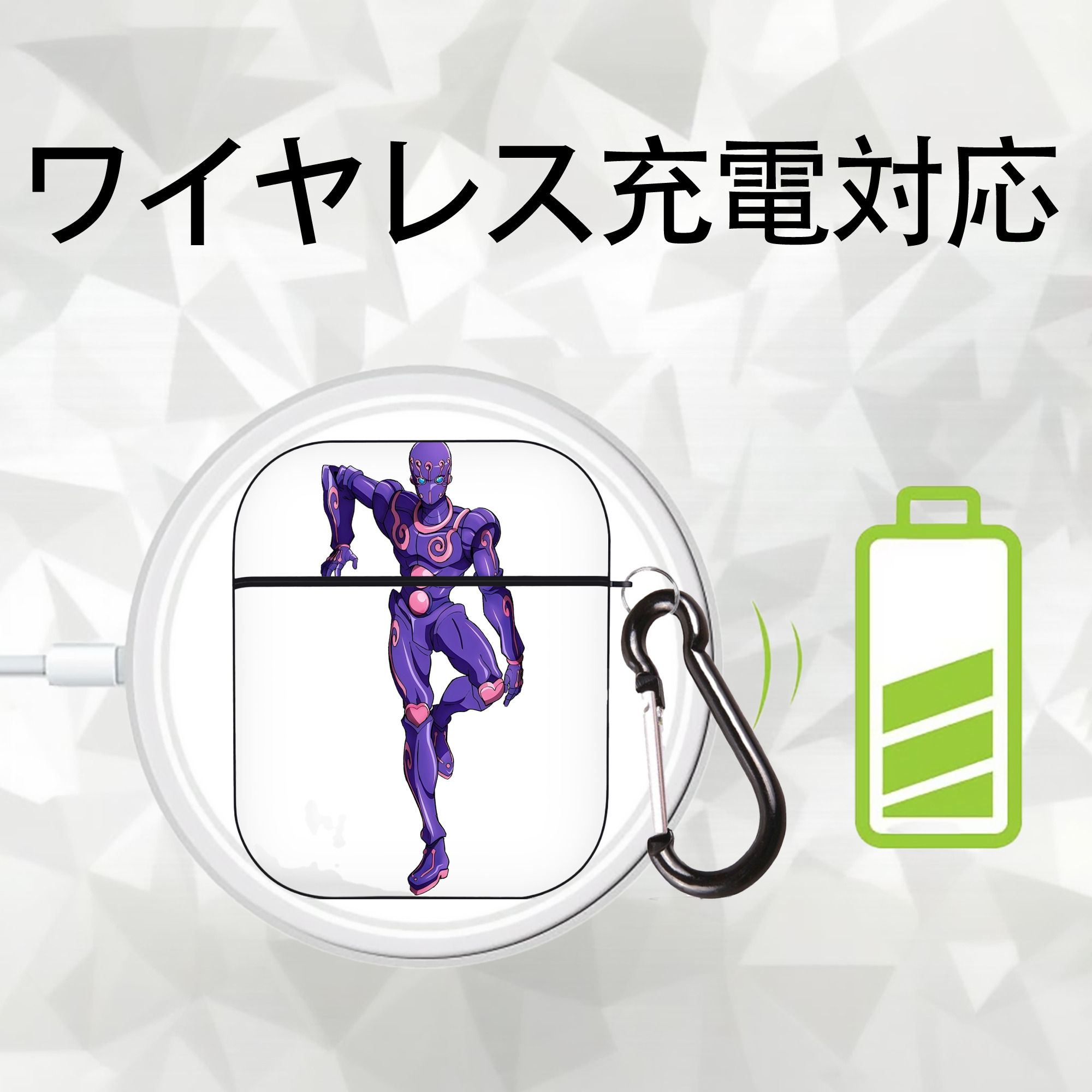 ジョジョの奇妙な冒険 JoJo's Bizarre Adventure AirPods 第2世代保護ケース ハードシェル ブラック 耐衝撃・防指紋・カラビナ付き