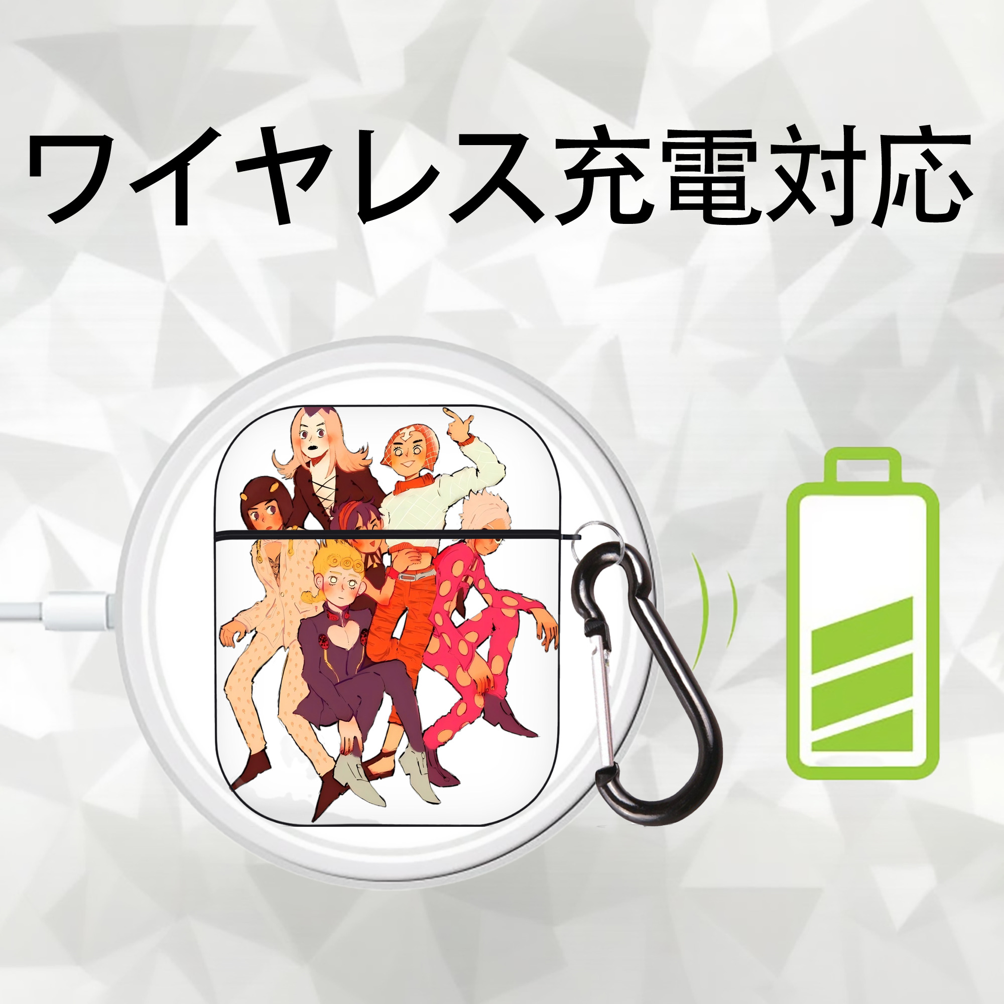 ジョジョの奇妙な冒険 JoJo's Bizarre Adventure AirPods 第2世代保護ケース ハードシェル ブラック 耐衝撃・防指紋・カラビナ付き