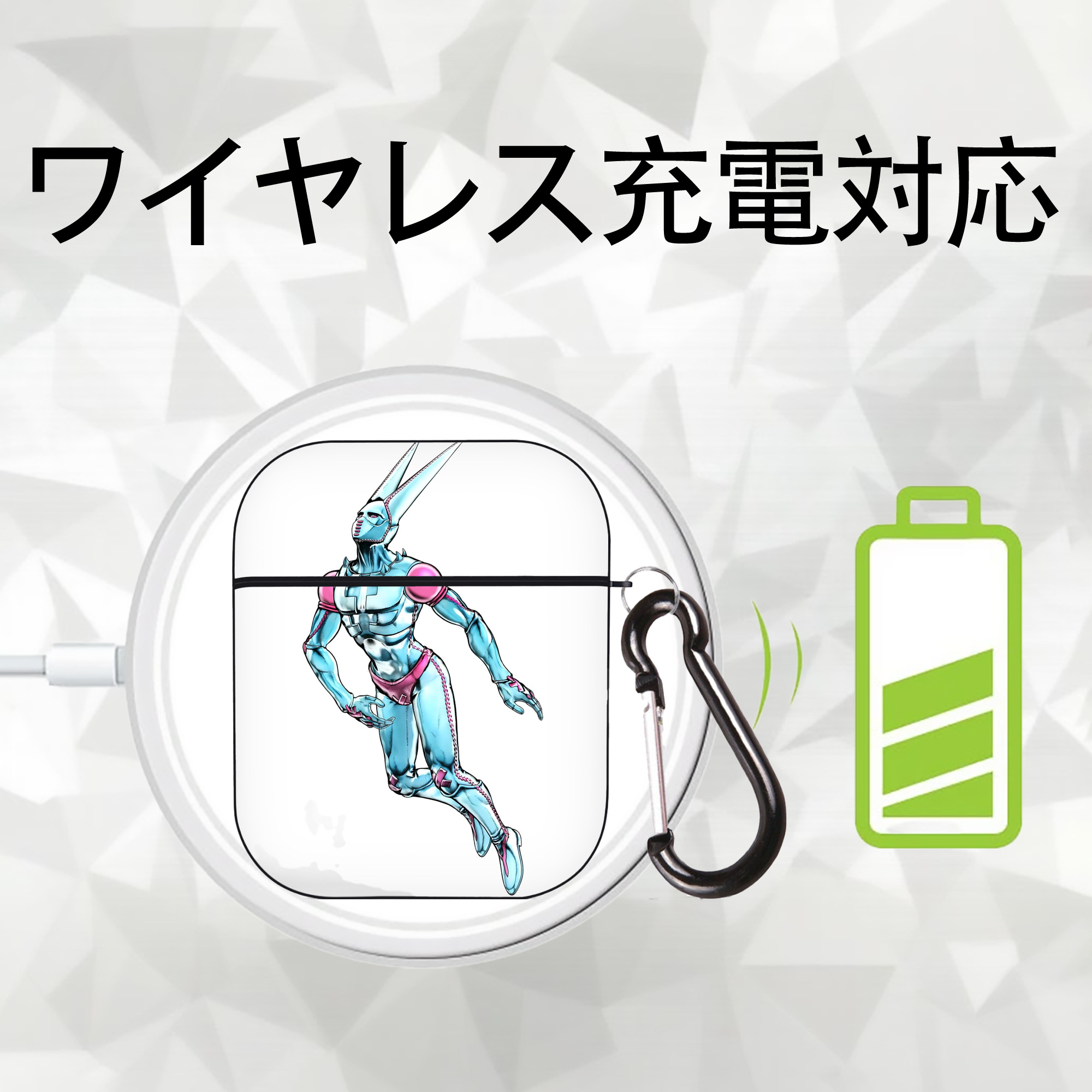 ジョジョの奇妙な冒険 JoJo's Bizarre Adventure AirPods 第2世代保護ケース ハードシェル ブラック 耐衝撃・防指紋・カラビナ付き